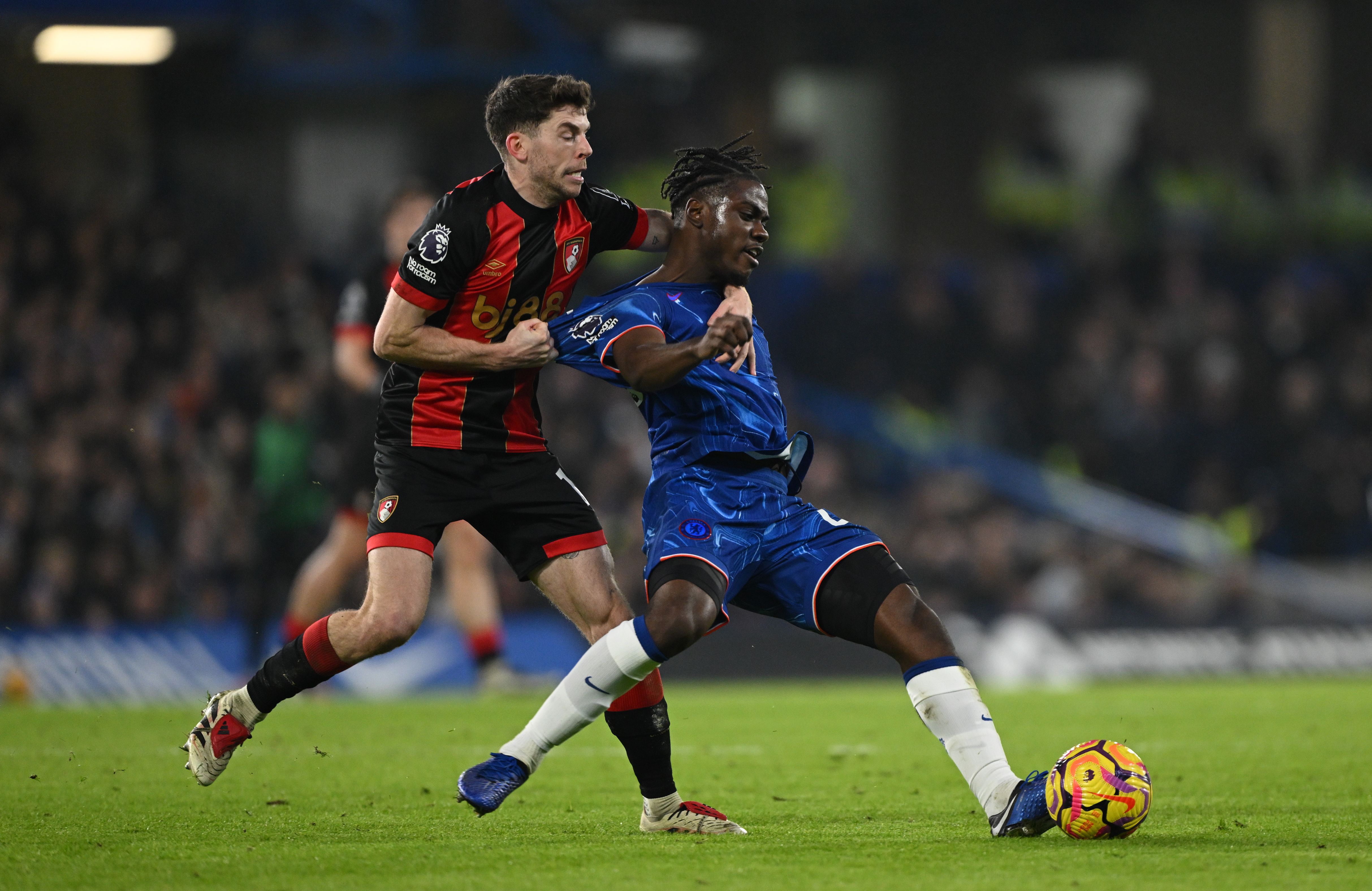 Romeo Lavia in action for Chelsea against Bournemouth.