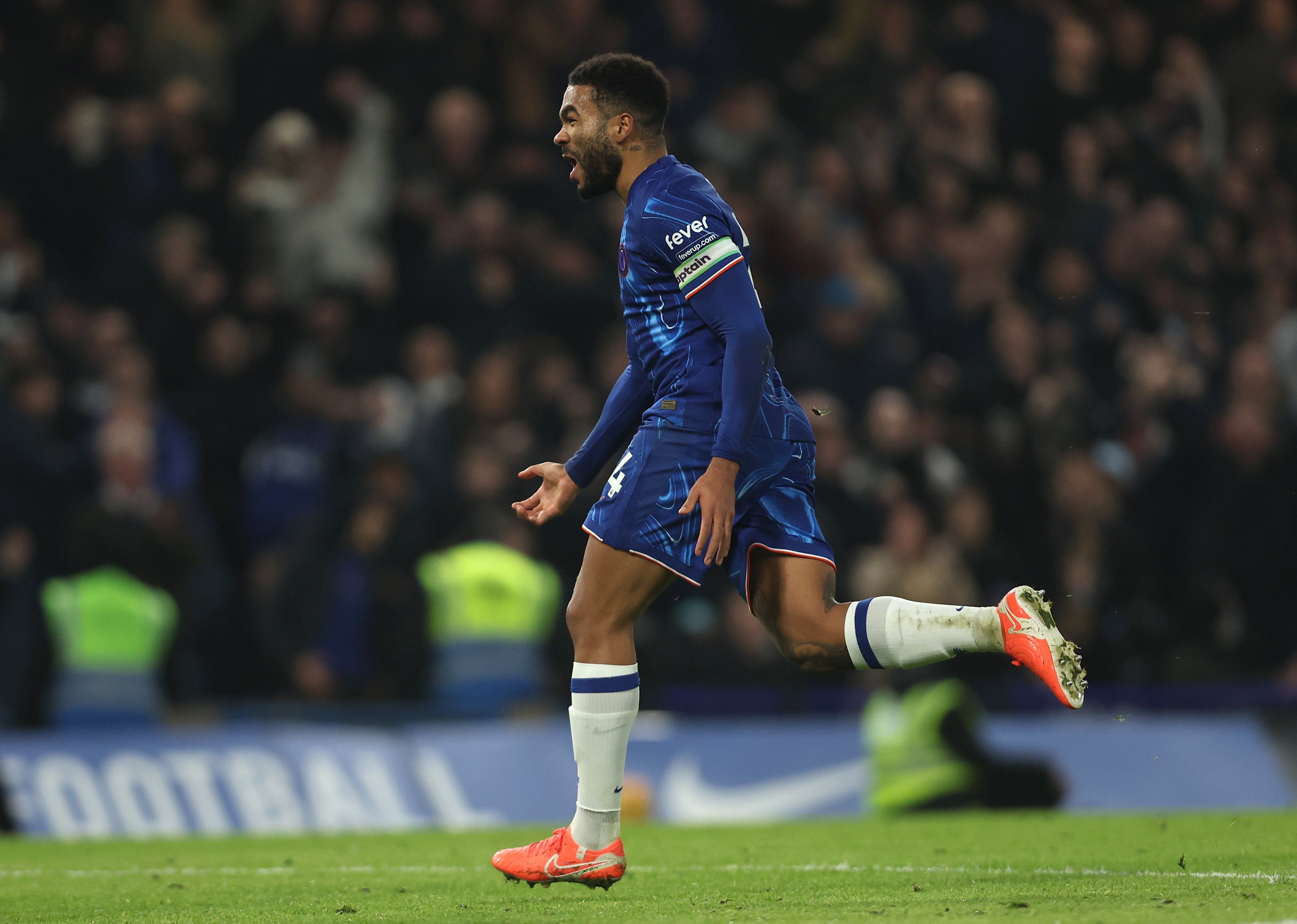 Reece James celebrates his late free kick against Bournemouth.