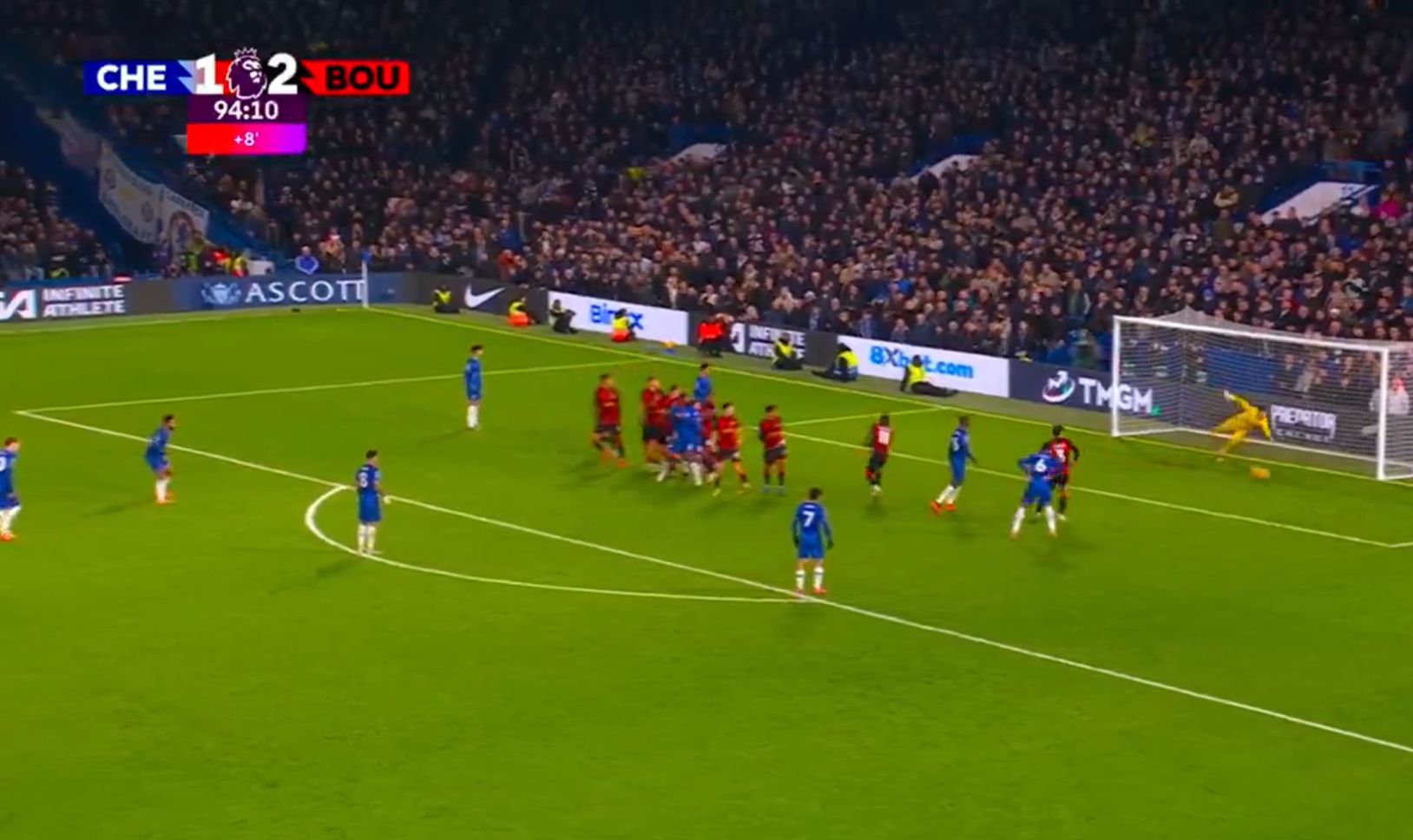 Reece James smashes in a free kick to equalise.