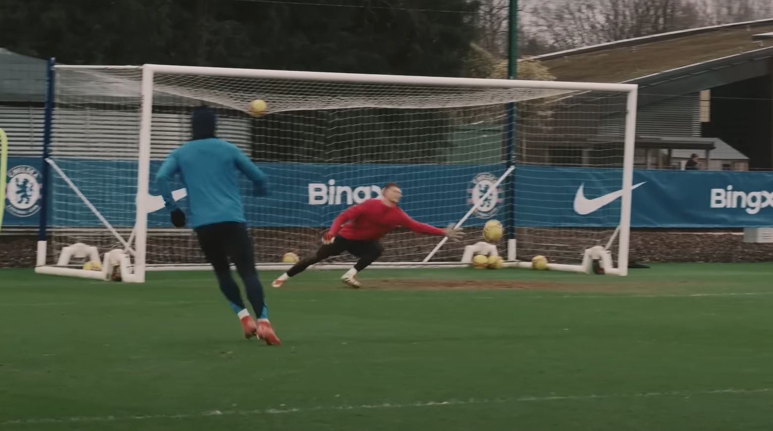 Filip Jorgensen left stranded by good right foot shot.