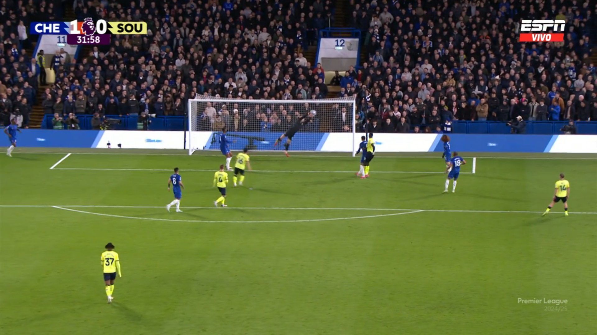 Filip Jorgensen makes a great save.