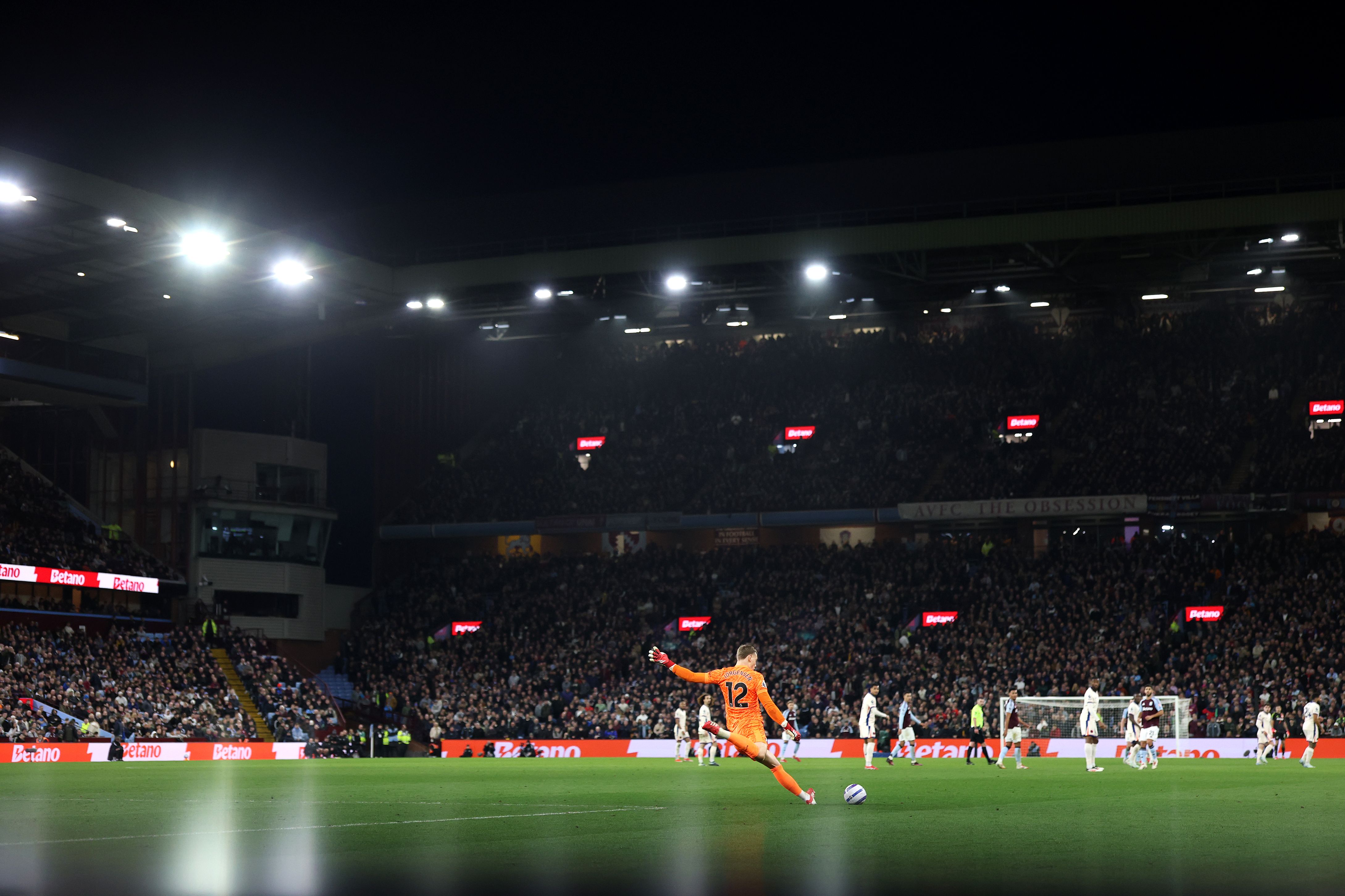 Filip Jorgensen takes a free kick.
