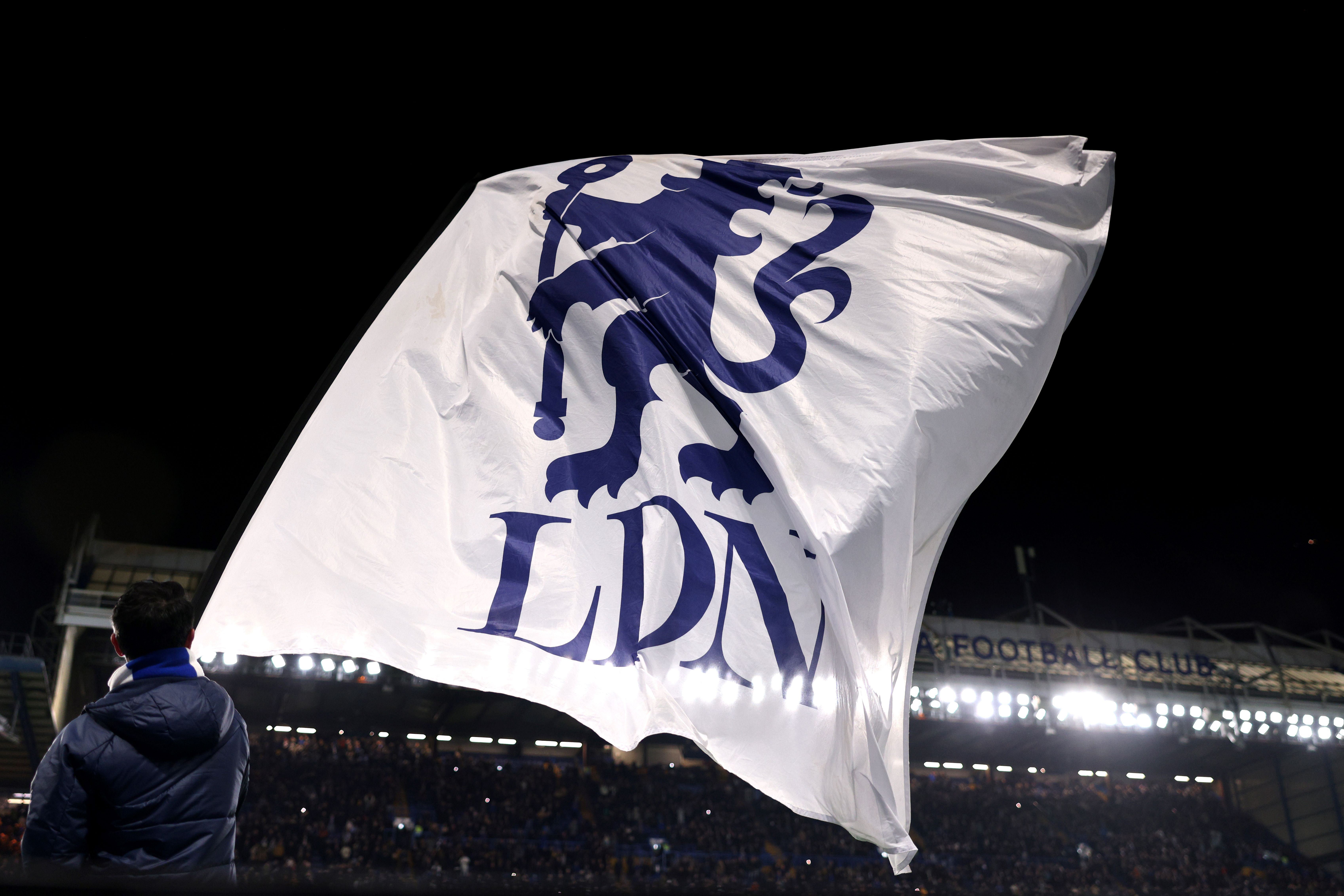 A flag flies at Stamford Bridge.