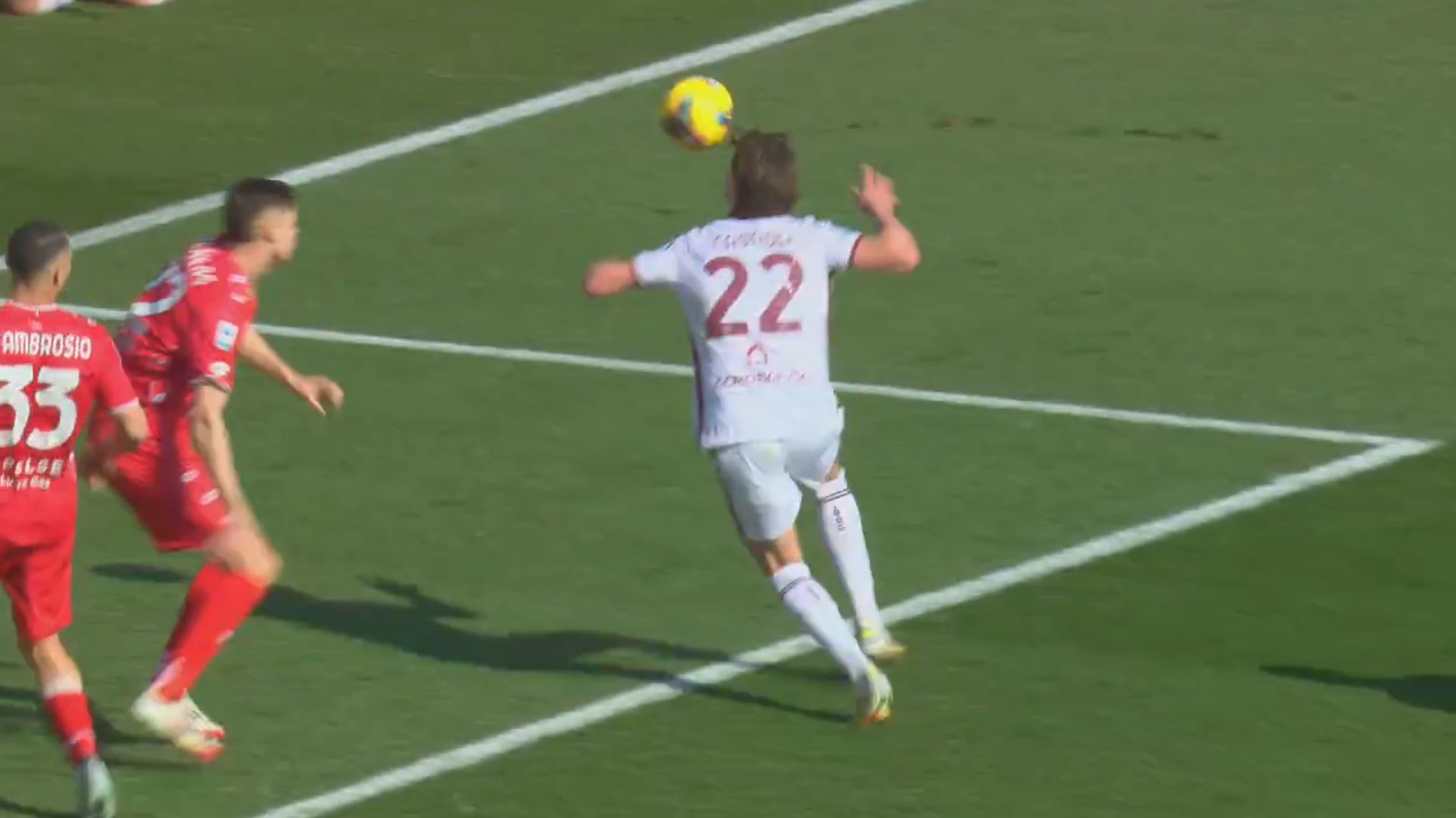 Cesare Casadei brings down a high ball and scores for Torino.
