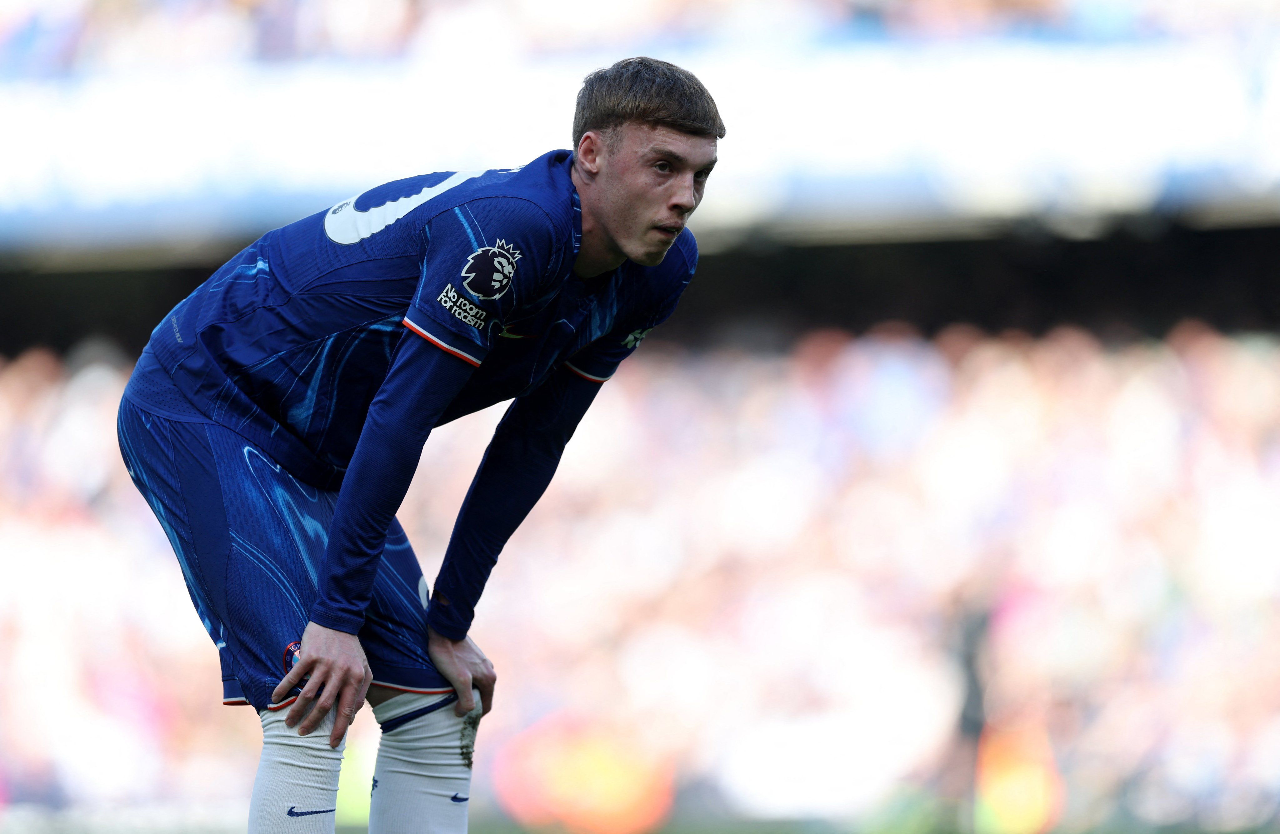 Cole Palmer looks through after having missed his first penalty for Chelsea. (Photo by Chris Lee/Chelsea FC)