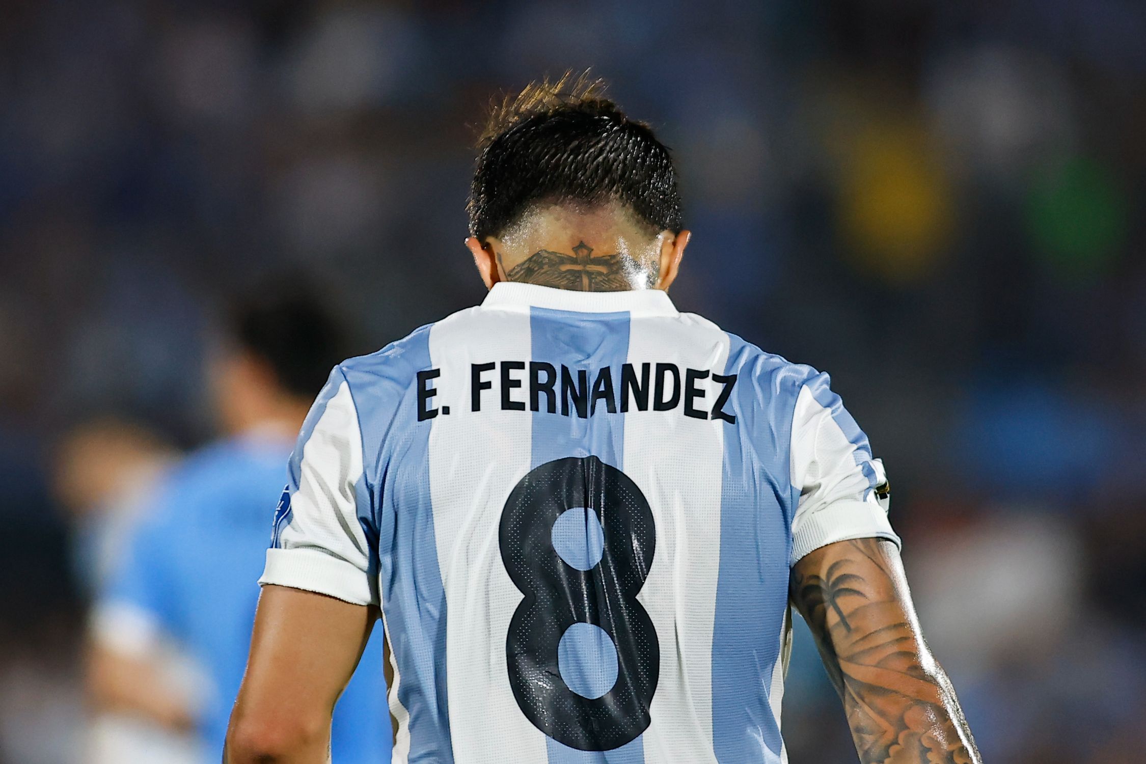 Enzo Fernandez in action for Argentina against Uruguay.