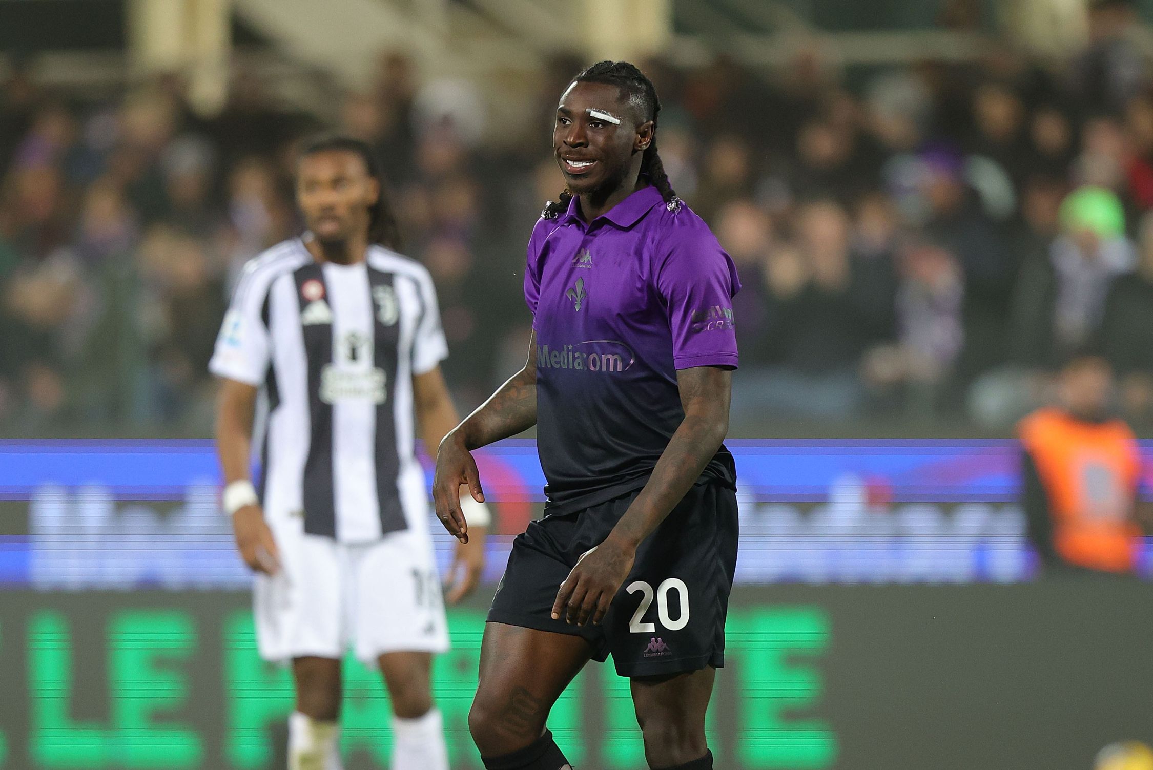 Moise Kean in action for Fiorentina against Juventus.
