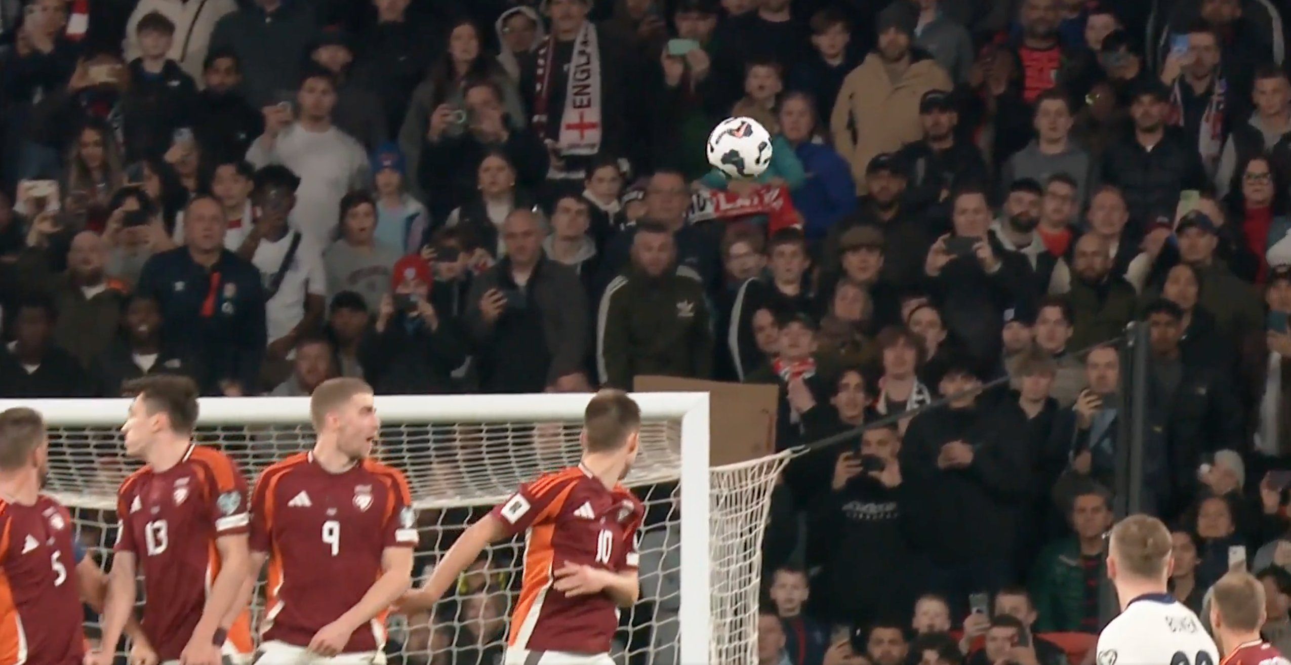 The impressive height of James' free kick before gravity took hold.