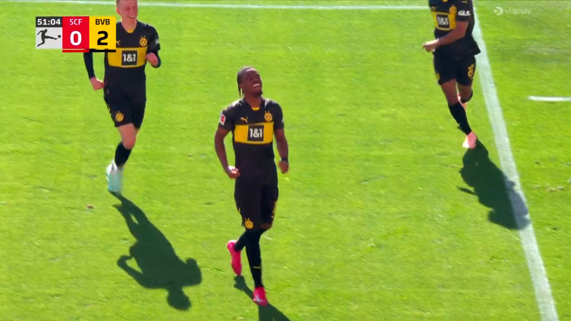 Carney Chukwuemeka celebrates first Borussia Dortmund goal.