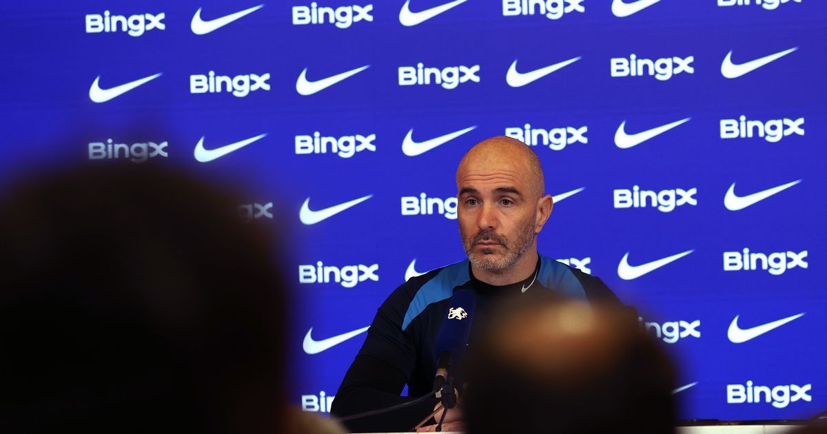 Enzo Maresca speaks in his press conference. (Photo by Chris Lee / Chelsea FC)