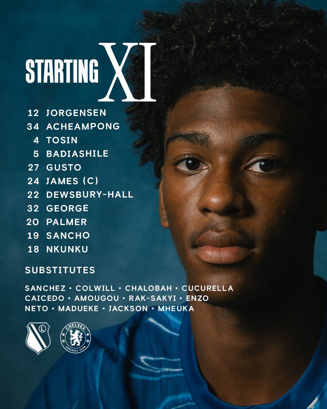 Chelsea's team to face Legia Warsaw.