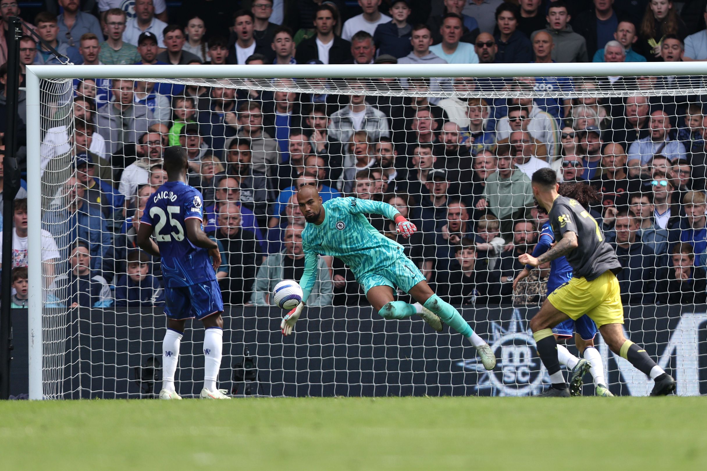 Robert Sanchez makes a save against Everton.