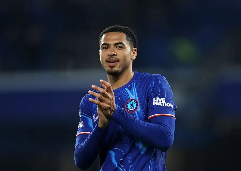 Levi Colwill celebrates at full time. (Photo by Julian Finney/Getty Images)