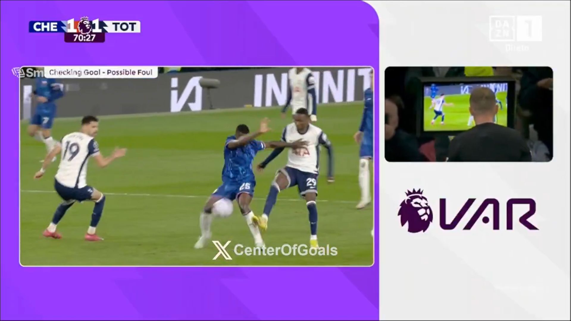 Moises Caicedo draws the foul to get Spurs' equaliser disallowed.