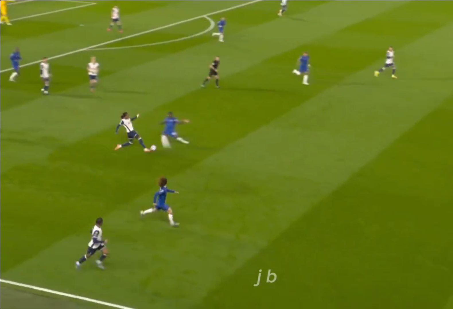 Moises Caicedo puts in a great tackle in the middle of the pitch.