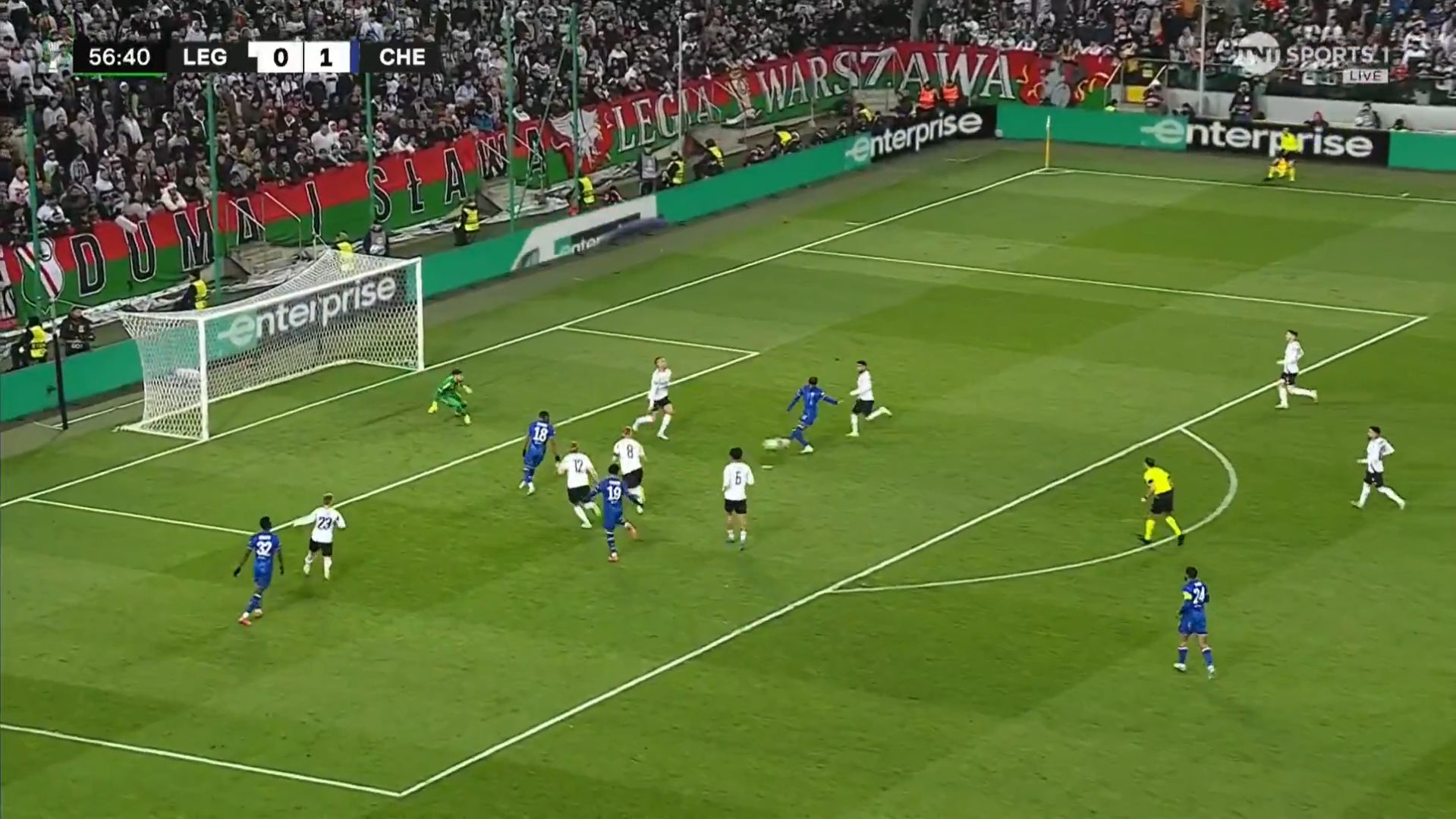 Noni Madueke scores against Legia Warsaw.