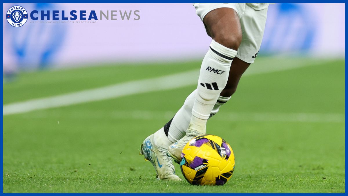 Rodrygo Goes' legs with a Chelsea news logo.