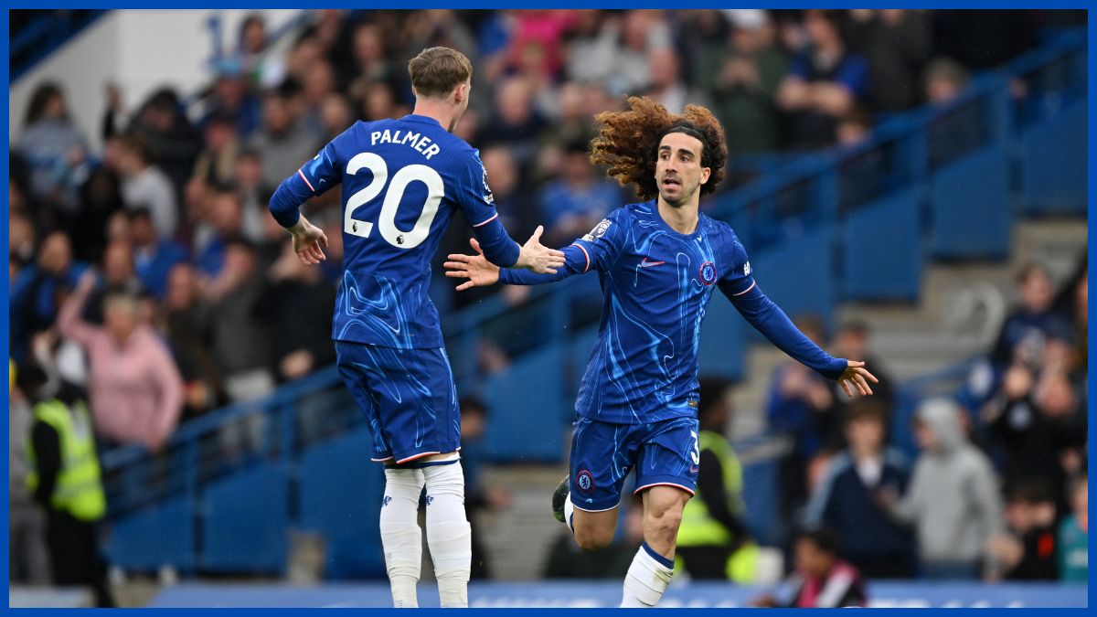 Marc Cucurella celebrates with Cole Palmer.