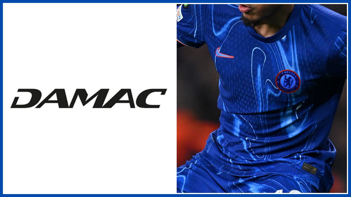 A DAMAC logo with a Chelsea blank shirt.