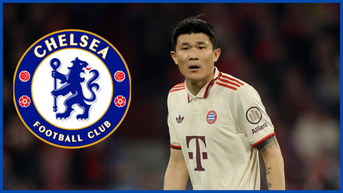 Kim Min-Jae with a Chelsea logo. (Photo by Alex Grimm/Getty Images)