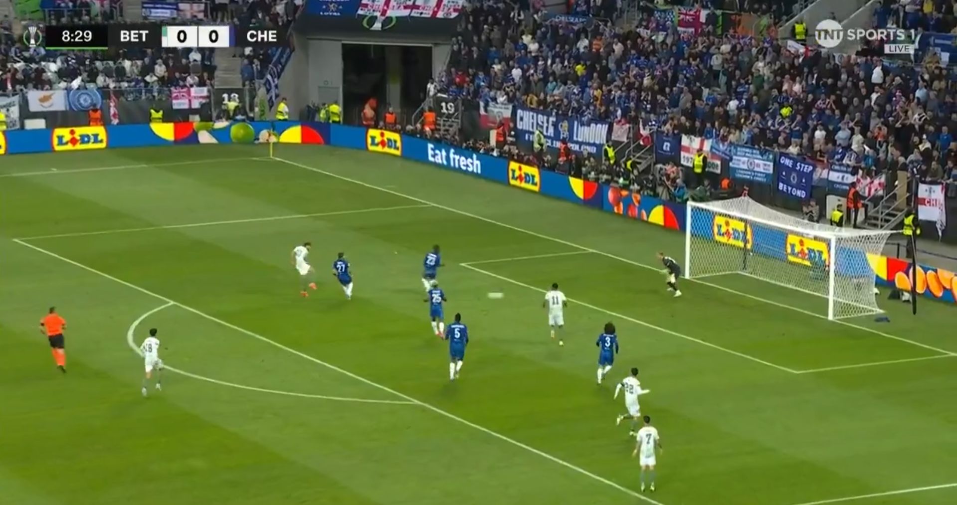 Betis score the opening goal against Chelsea.