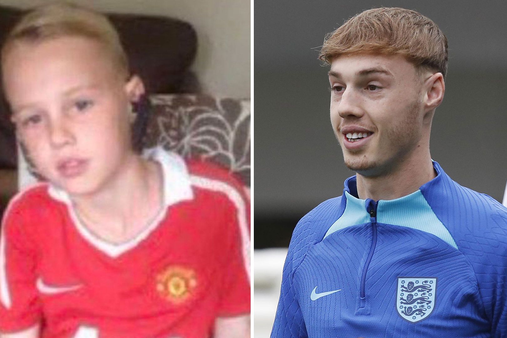 Cole Palmer in a Man U shirt as a child.