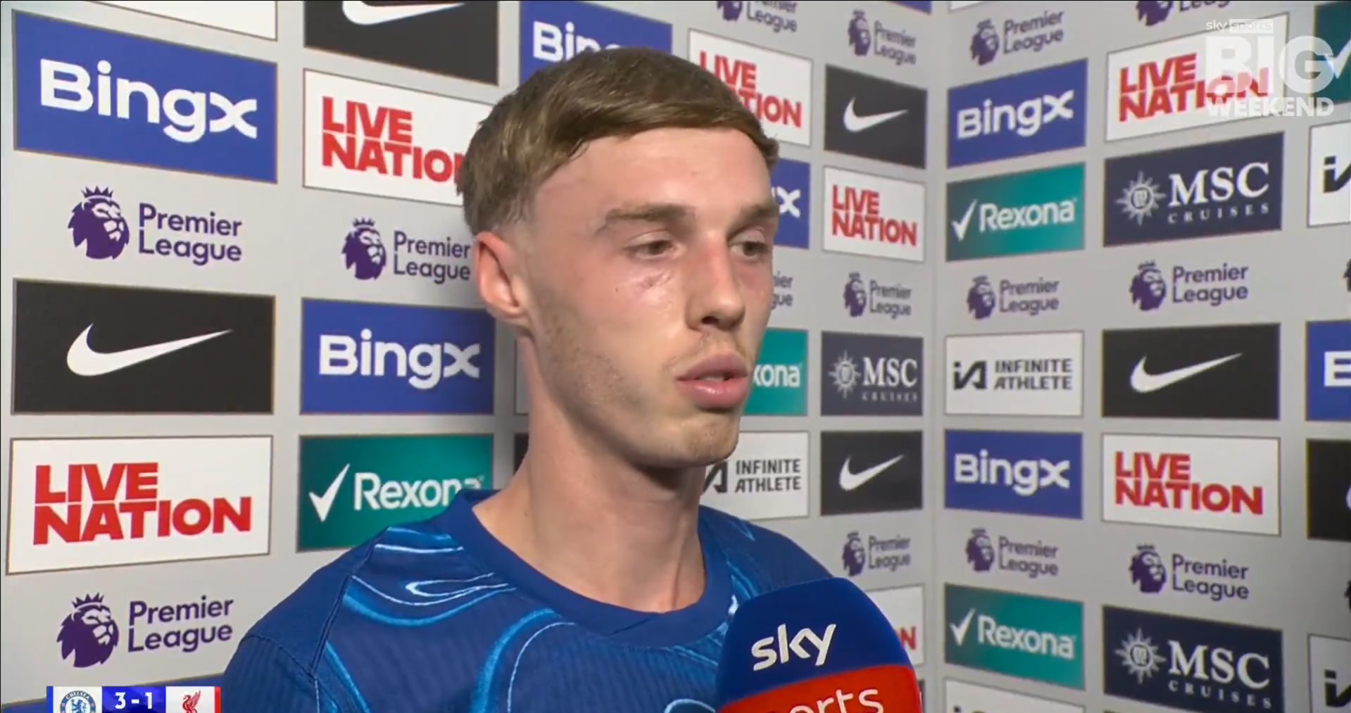 Cole Palmer interviewed by Sky Sports.