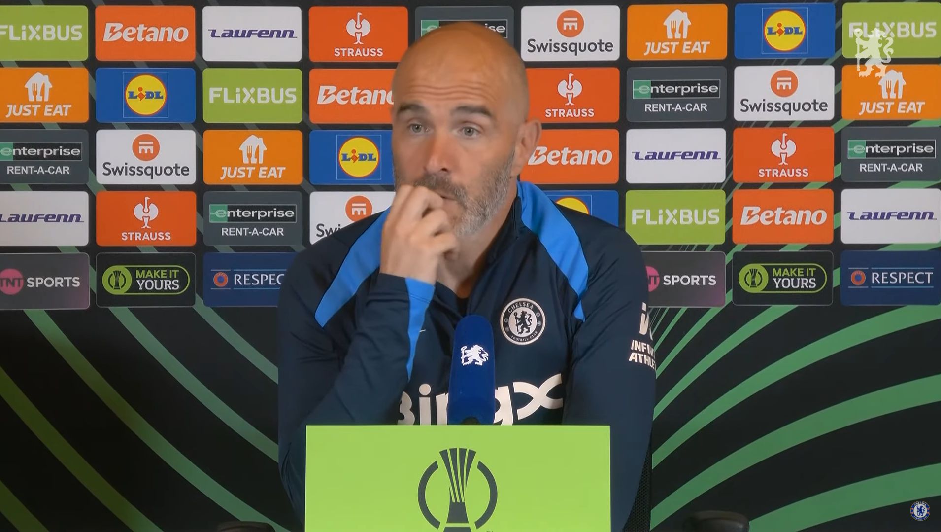 Enzo Maresca speaks to the media ahead of Conference League final.