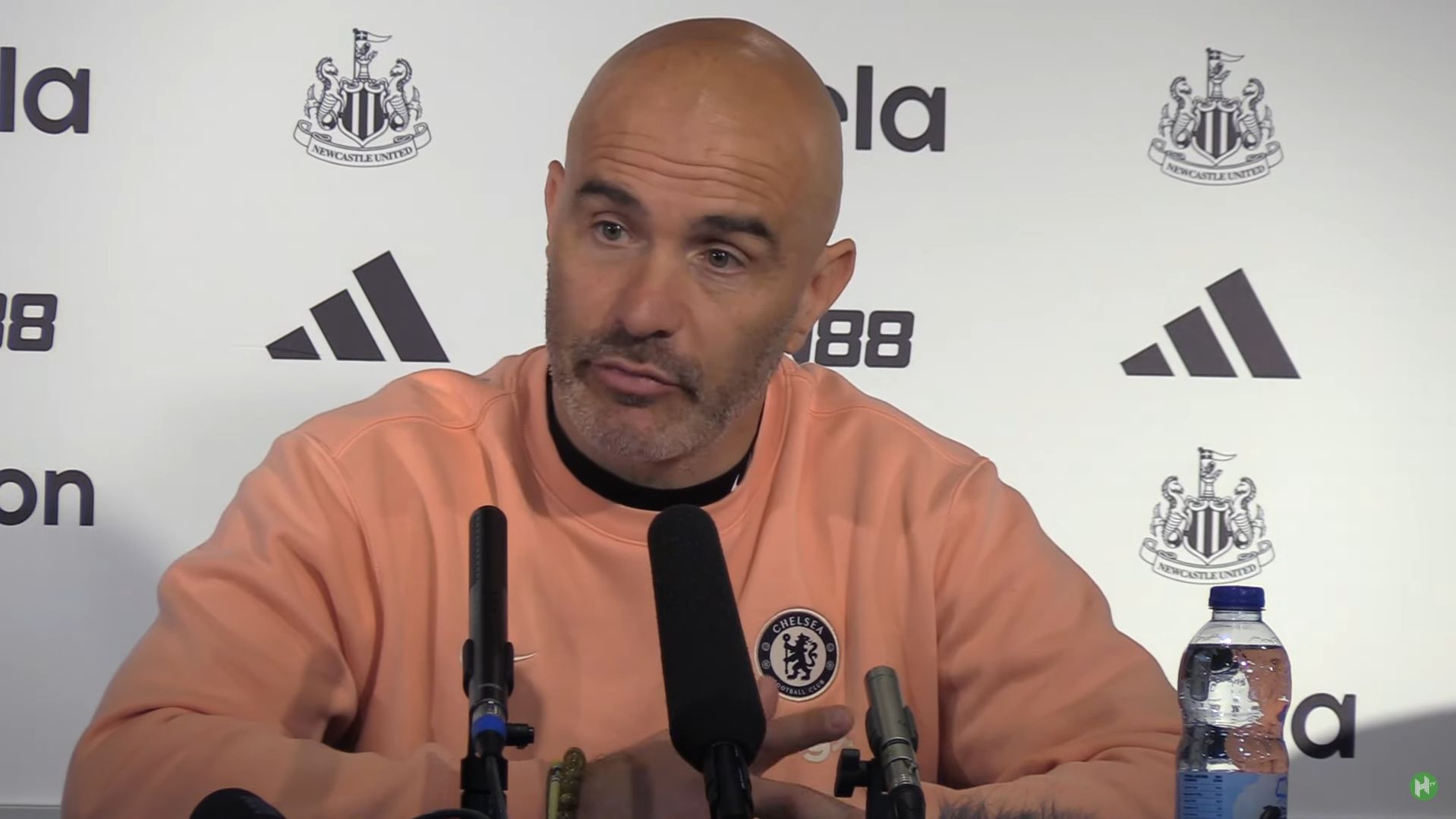 Enzo Maresca speaks to the press after Chelsea's loss to Newcastle.