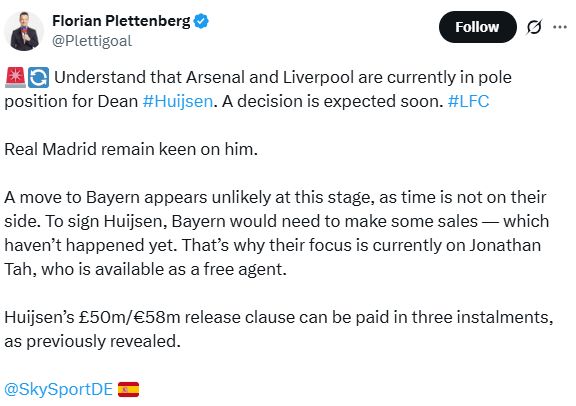 Florian Plettenberg on Dean Huijsen.