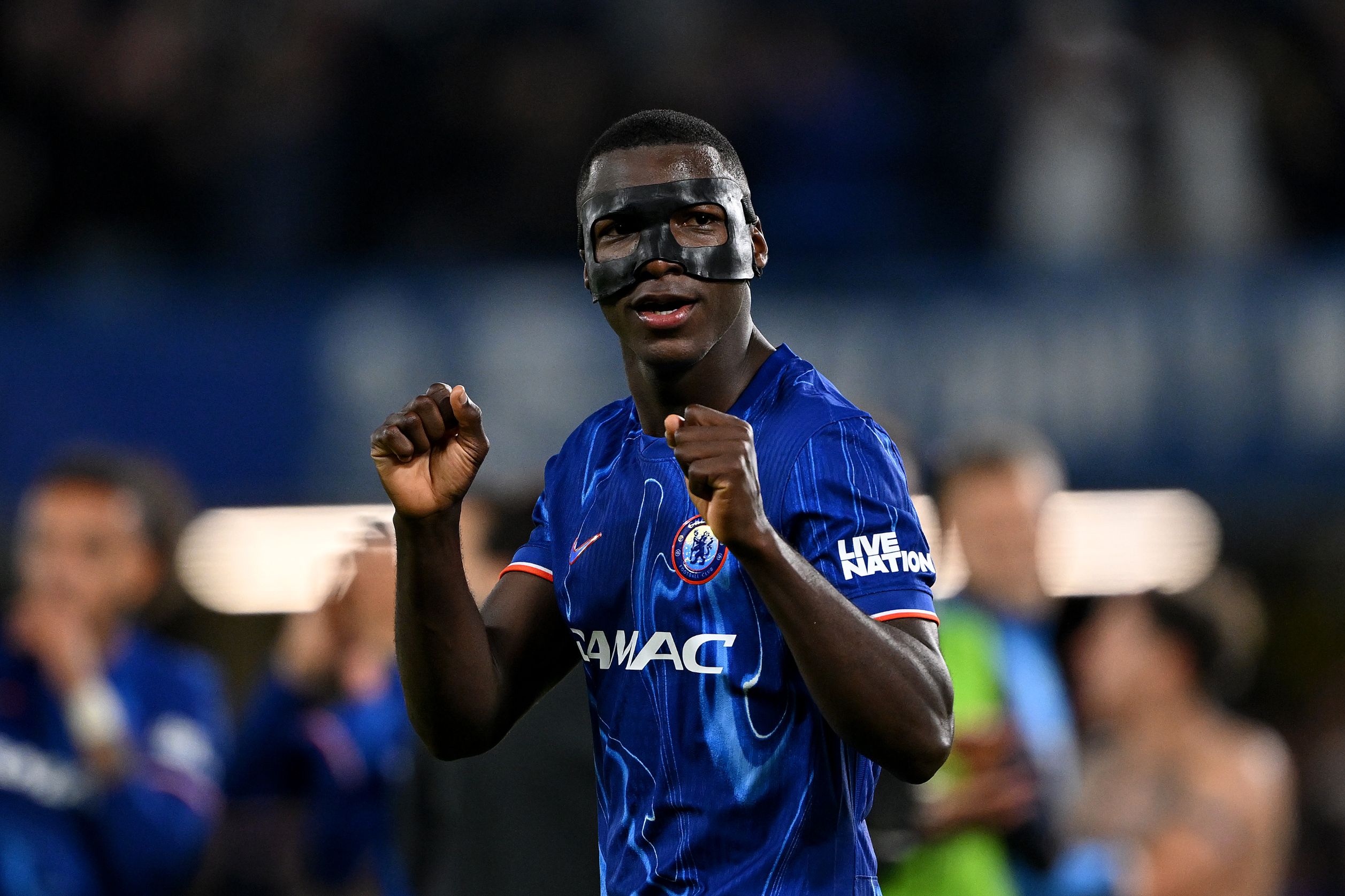 Moises Caicedo celebrates win against Manchester United.