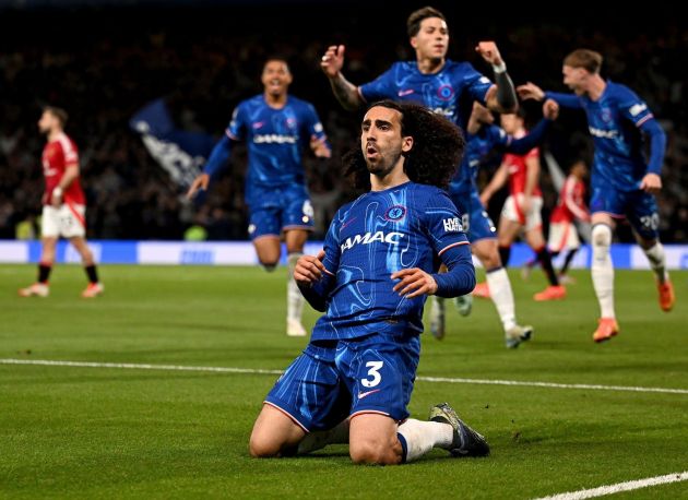 Marc Cucurella scores for Chelsea against Man U.
