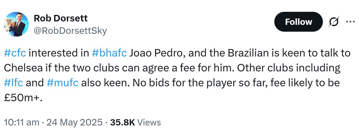 Rob Dorsett on Chelsea interest in Joao Pedro.