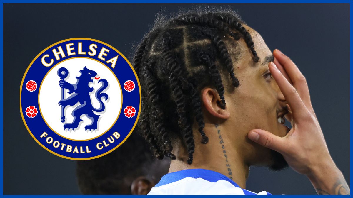 Joao Pedro with a Chelsea logo.