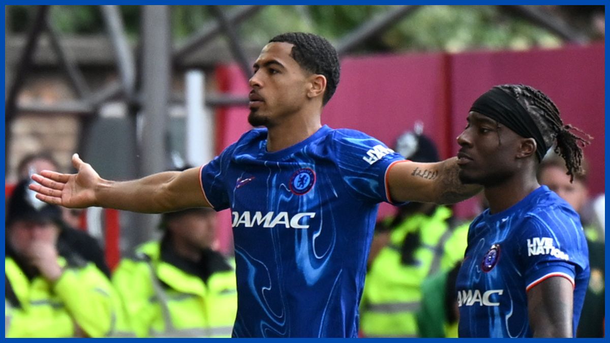 Levi Colwill celebrates a massive goal for Chelsea.