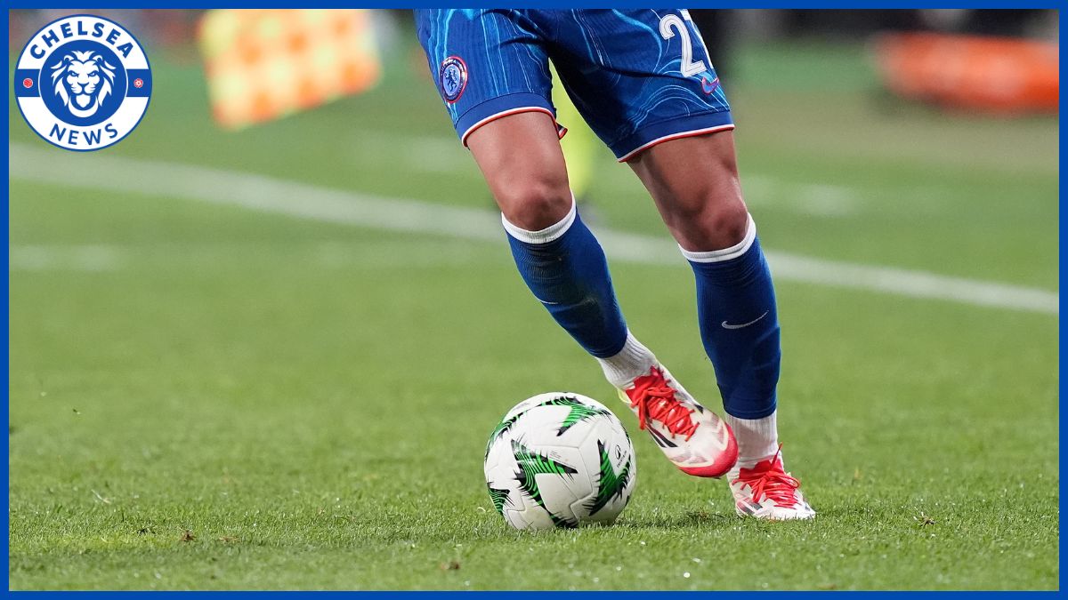 Malo Gusto in action with a Chelsea logo.