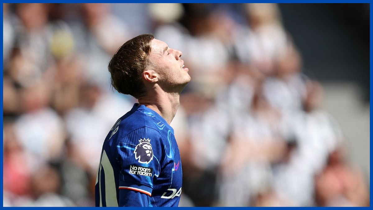 Cole Palmer looks to the skies in frustration as Chelsea blow it against Newcastle.