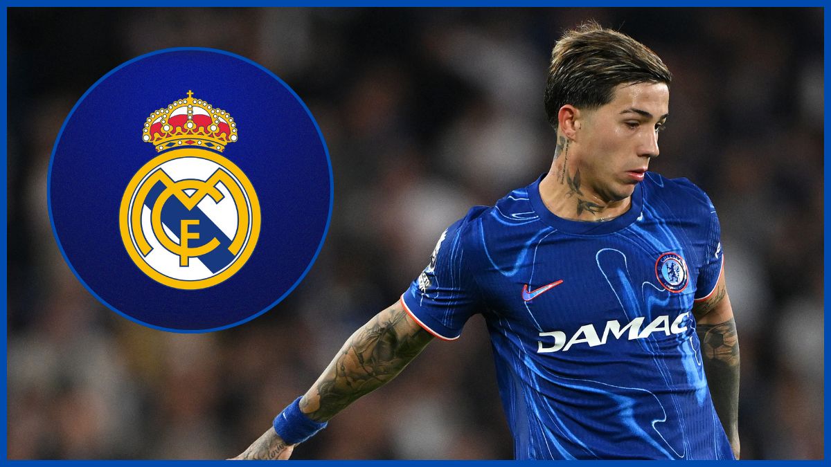 Enzo Fernandez with a Real Madrid logo.