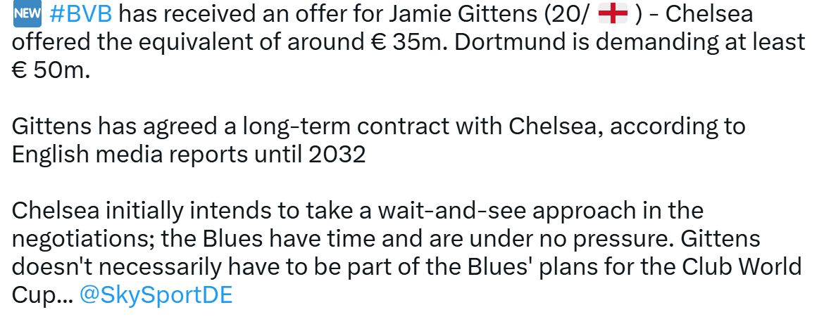 Chelsea close in on the asking price for Jamie Gittens according to Patrick Berger.