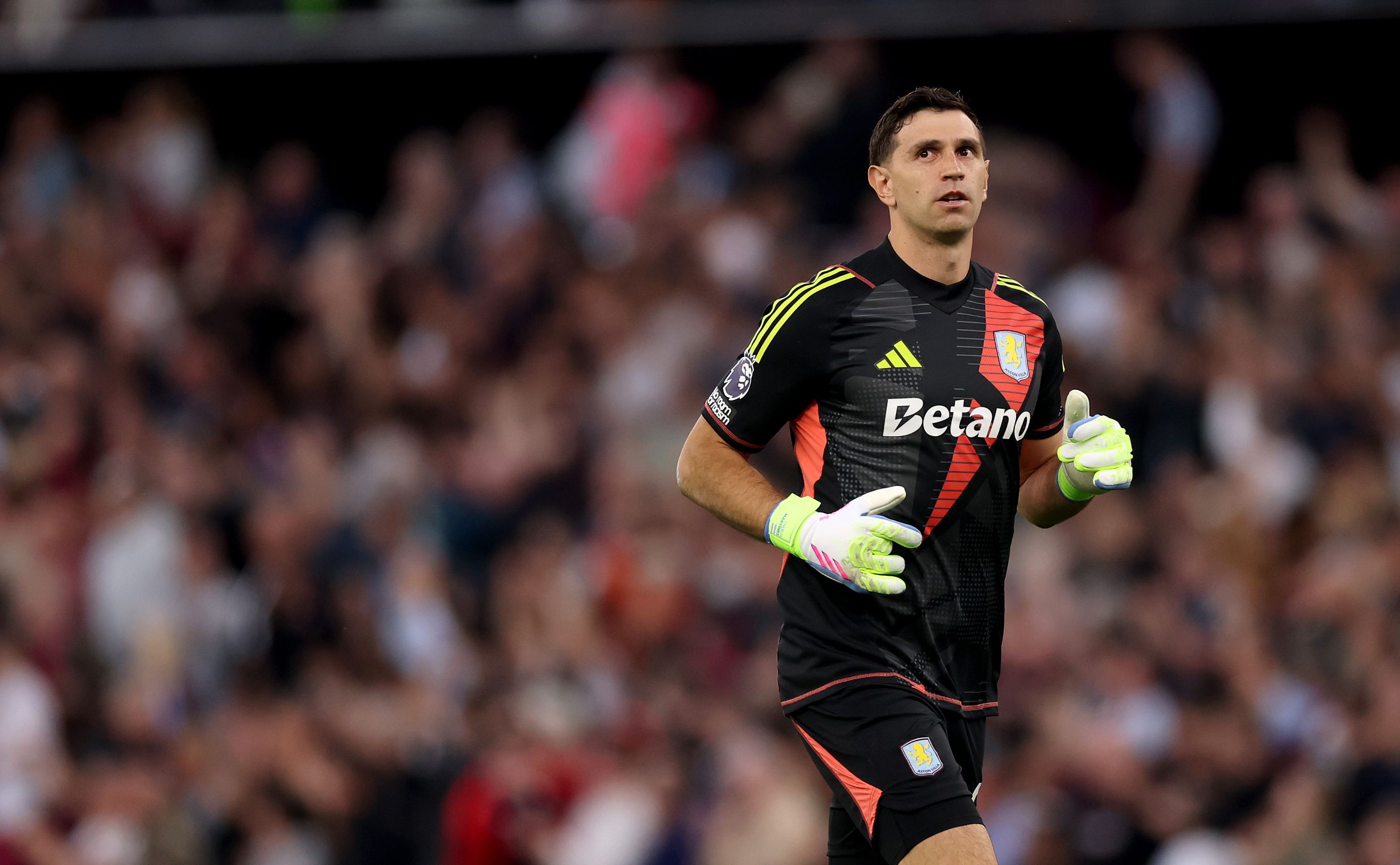 Emi Martinez in action for Aston Villa.