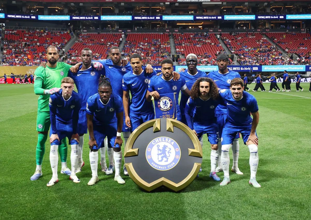 Chelsea players pose for their team photo at the Club World Cup.
