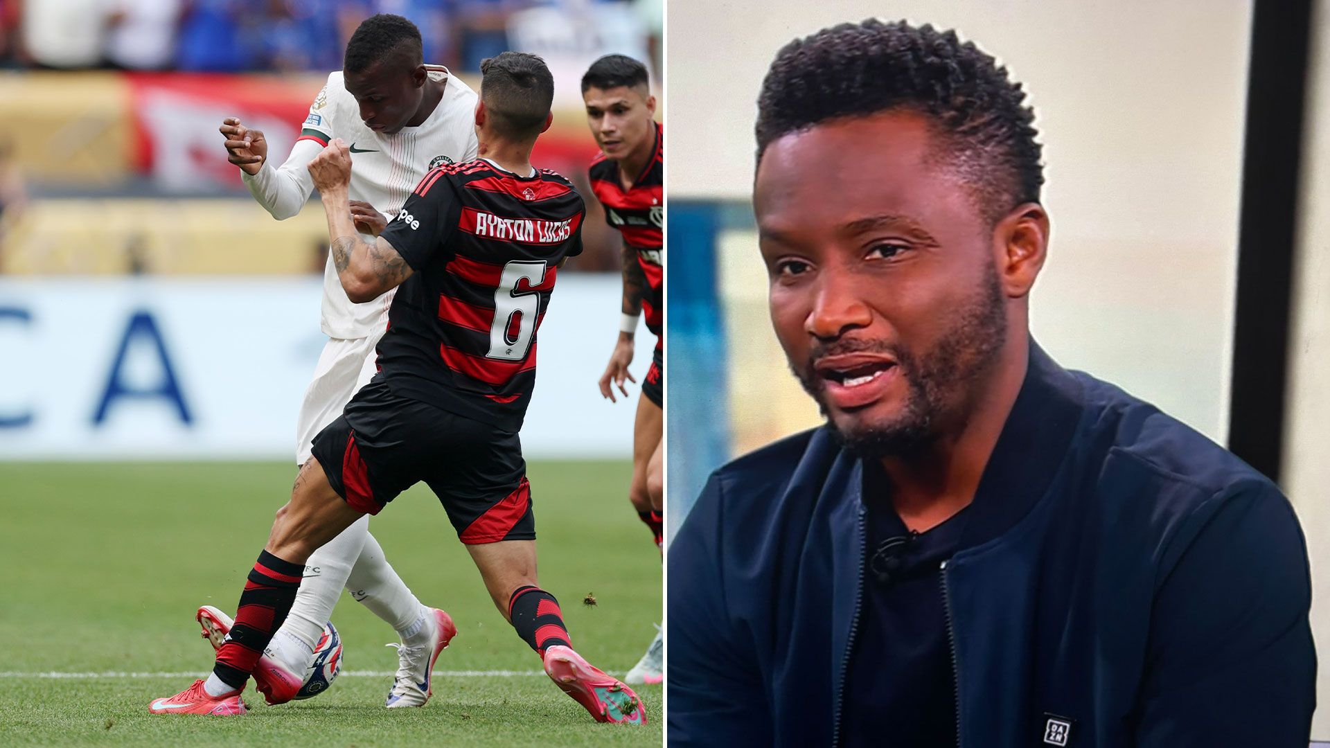 Jon Obi Mikel discussing Nicolas Jackson's red card.