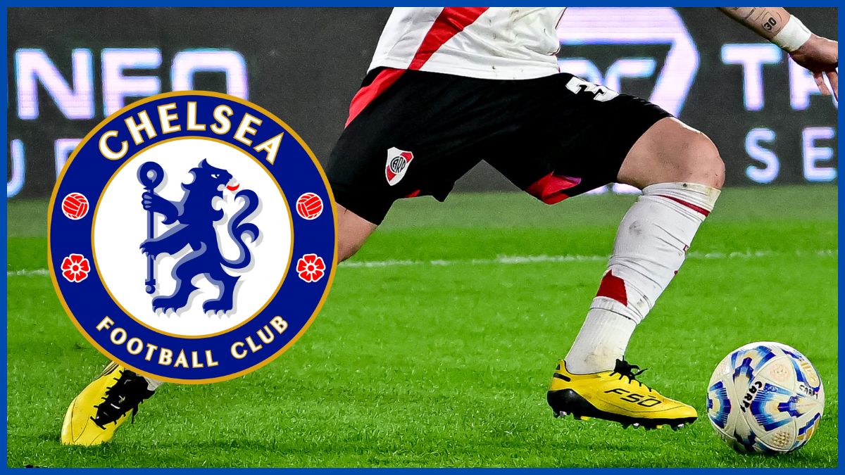 Franco Mastantuono with a Chelsea logo.