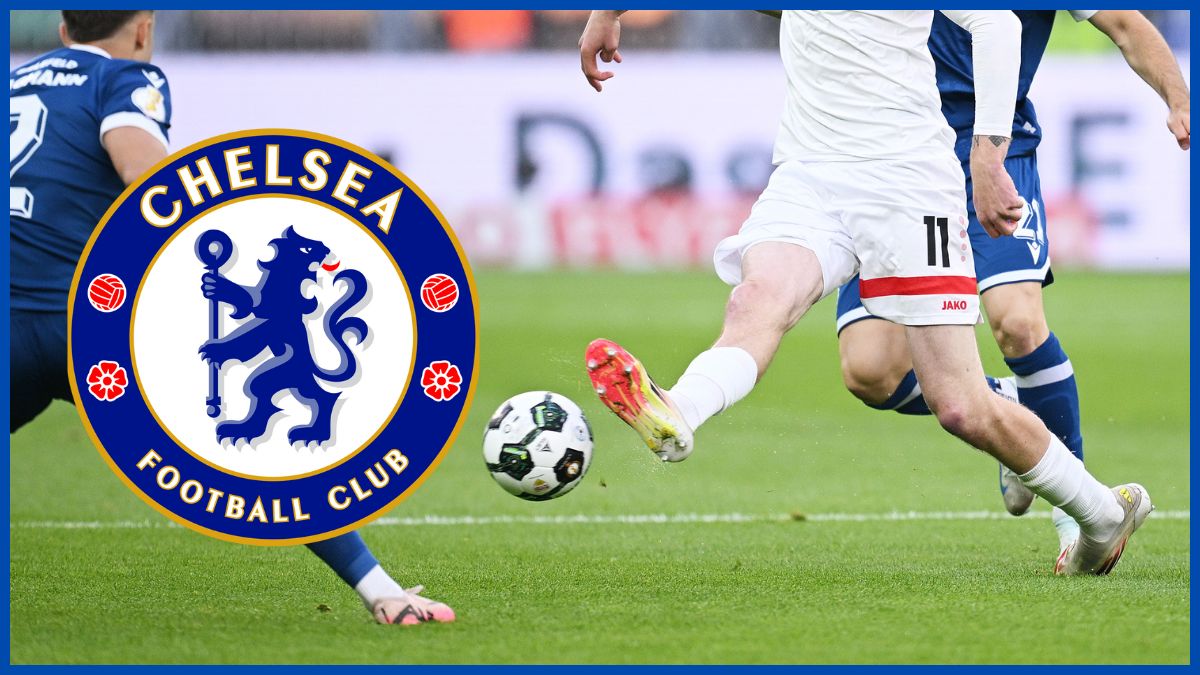 Nick Woltemade with a Chelsea logo.