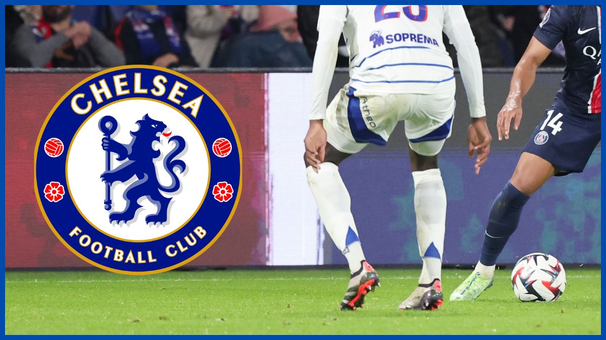 Mamadou Sarr with a Chelsea logo.