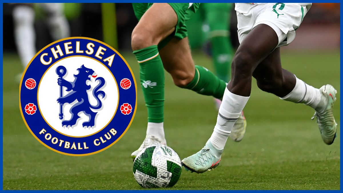 Habib Diarra with a Chelsea logo.