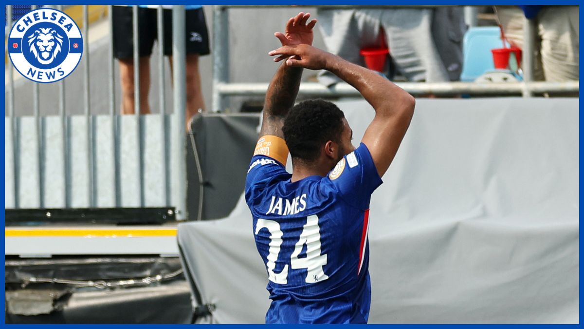 Reece James celebrates with fans in Charlotte.