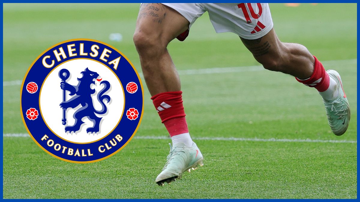 Morgan Gibbs-White with a Chelsea logo.