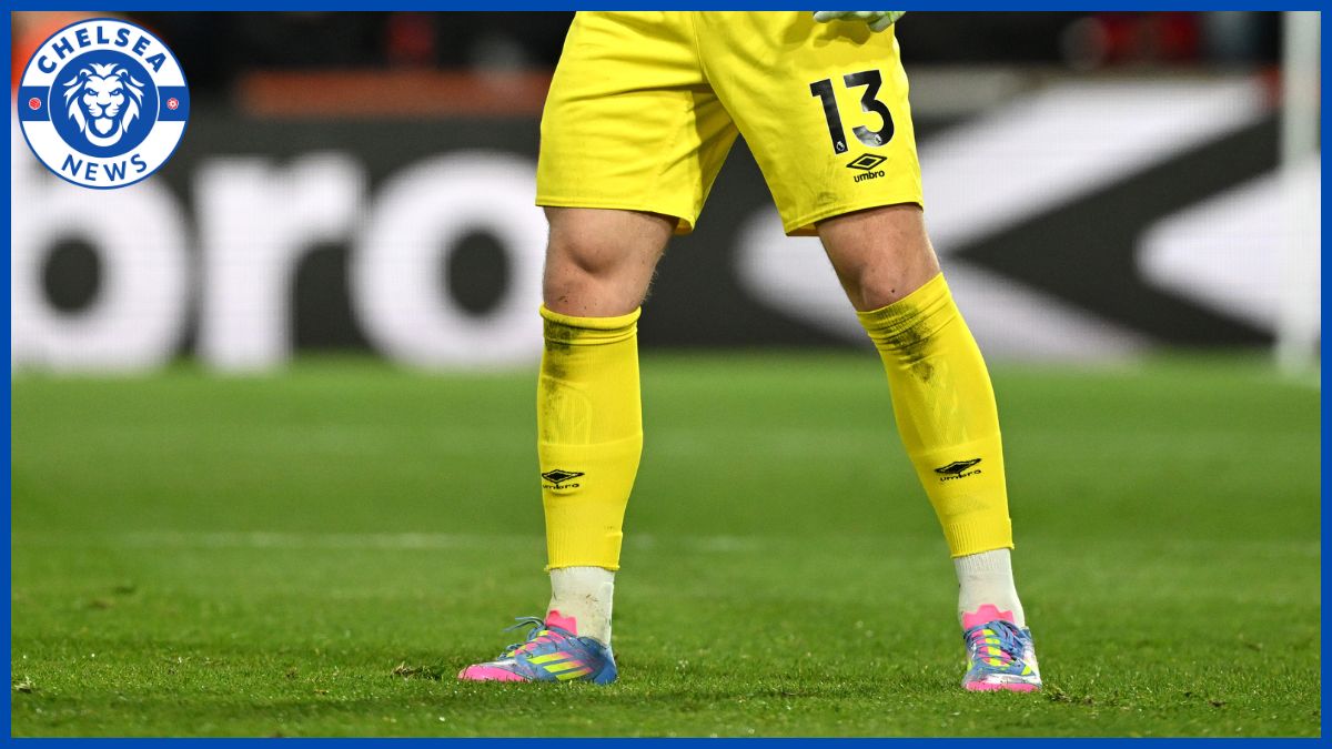 Kepa Arrizabalaga with a Chelsea news logo.