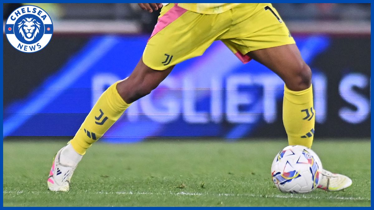 Renato Veiga with a Chelsea logo.
